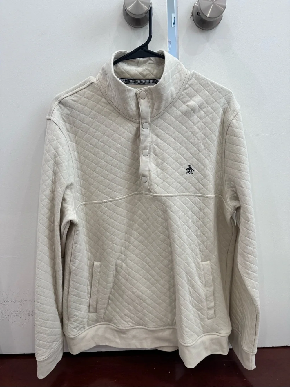 Original Penguin Men's Quilted Cream Snap-Up Pullover